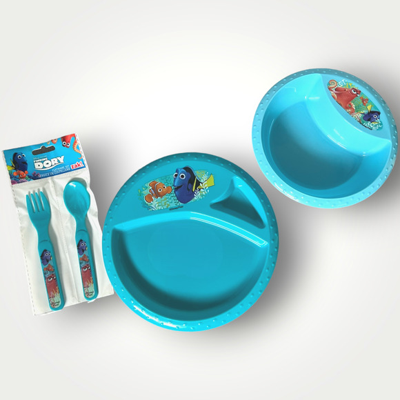 Disney Finding Dori Kids 4 Piece Meal Set BPA FREE Plastic Plate Bowl Flatware - Picture 7 of 8